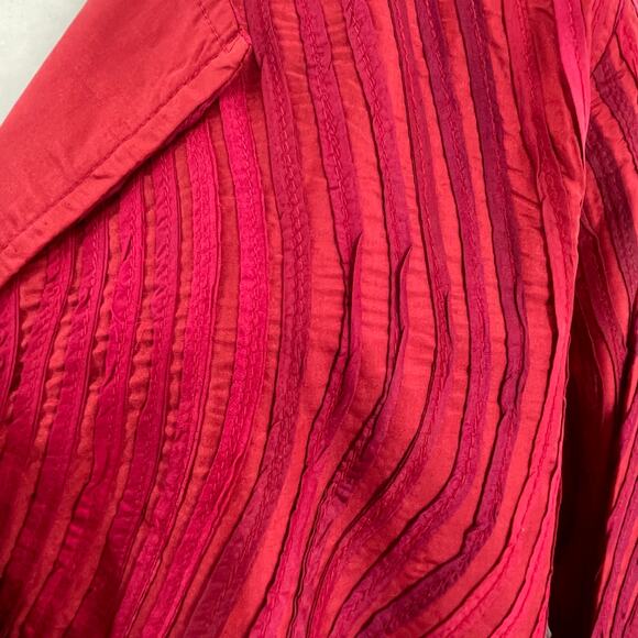 Parsley & Sage Red Multi Silk Textured Pintuck Long Sleeve Tunic Blouse Plus 1X - Picture 7 of 13